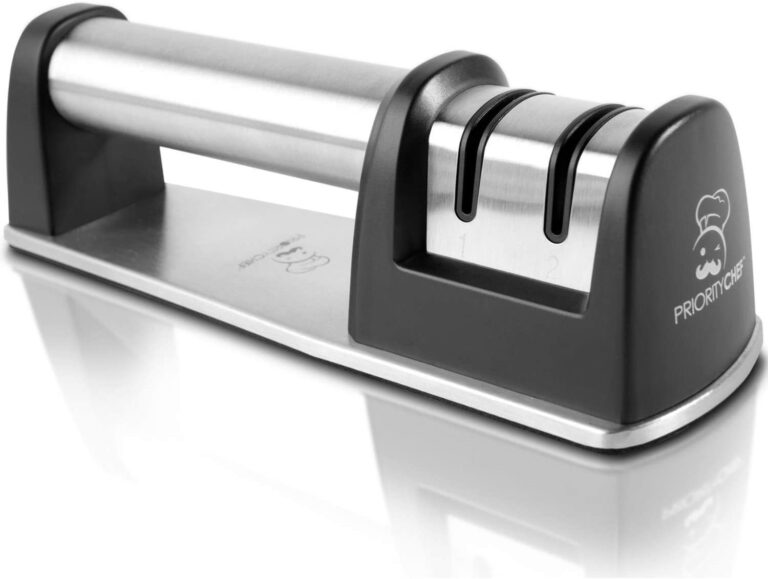 5. PriorityChef Knife Sharpener for Straight and Serrated Knives, 2-Stage Diamond Coated Wheel System, Sharpens Dull Knives Quickly, Safe and Easy to Use