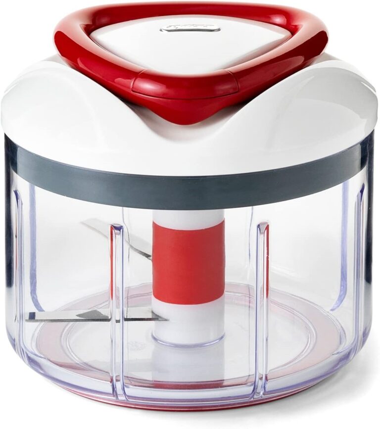 In seconds, a multi-bladed food chopper combines ingredients. Food does not stick to the booster arms on the top and bottom of the bowl. Travel, compact kitchens, RVs, and camping benefit from the hand-powered pull design. Free of BPA. It's wonderful for chopping, prepping, blending, and pureeing items, and it also makes great salsa. The 25-ounce bowl capacity is top rack dishwasher safe and comes with a 5-year Zyliss guarantee.