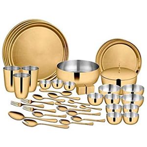 Uddhav Gold Stainless Steel Dinner Set