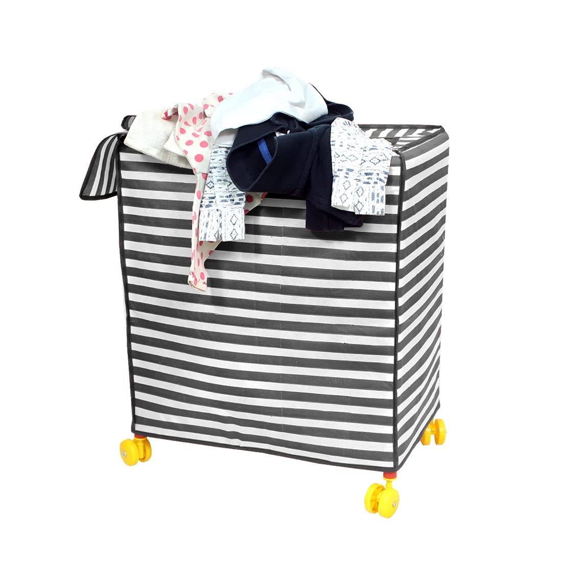 Laundry Basket with Wheels, Printed, Black