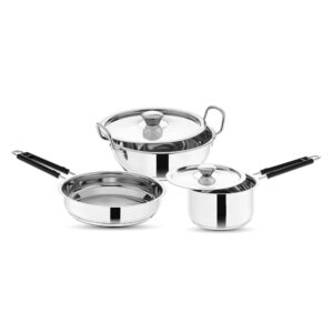 Prabha Stainless Steel Induction Friendly Ascent Cookware Set- 3