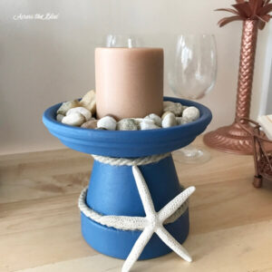 Coastal Inspired Candle Holder with Seashell Decorations